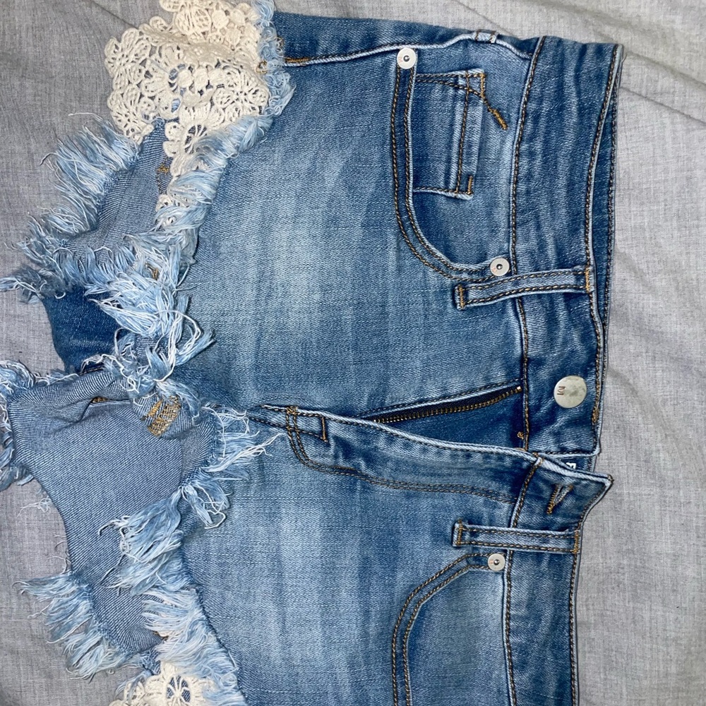 High rise lace Jean shorts